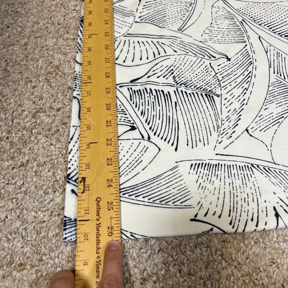 Tropical Banana Leaf Print Fabric Cream Navy Blue Botanical Knit 1.5 Yards